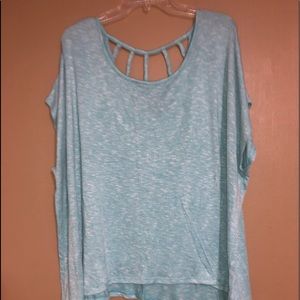 Sold Lane Bryant Blouse Aqua Blue size 26/28 Women. Cross cut out back short